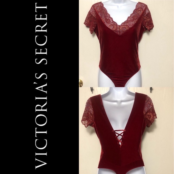 Victoria Secret Red Crushed Velvet Bodysuit - Picture 6 of 14